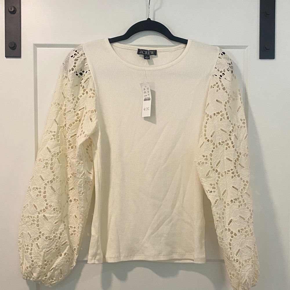 J. Crew Women's Ivory Lace Sleeve Blouse